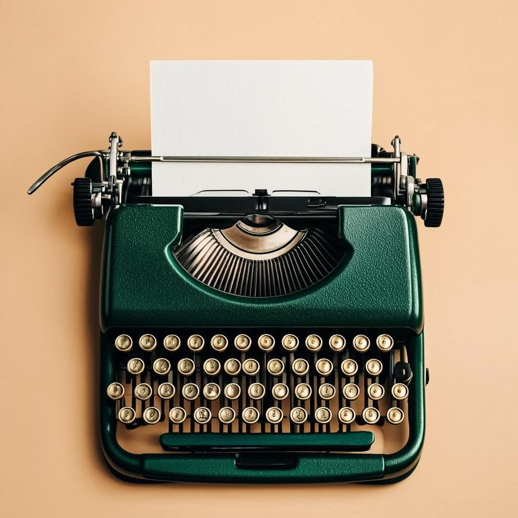 Vintage forest-green typewriter with a blank page, ready for your story